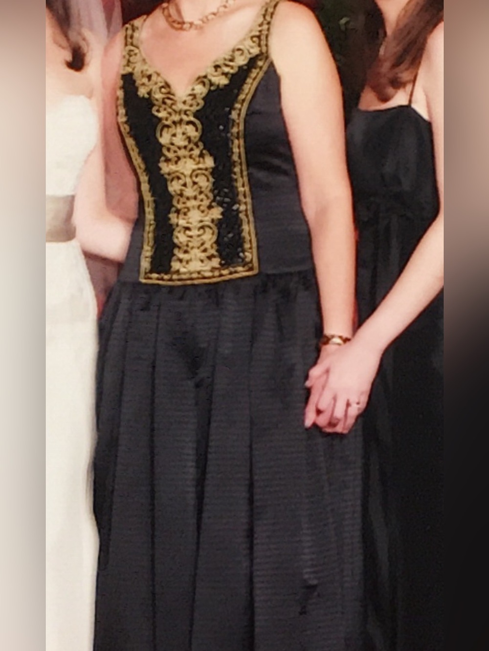 Escada Couture Black Gown with Gold Embellished Bodice